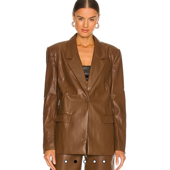 ❌SOLD❌ WeWoreWhat Vegan Leather Blazer in Cocoa Brown - Picture 3 of 12